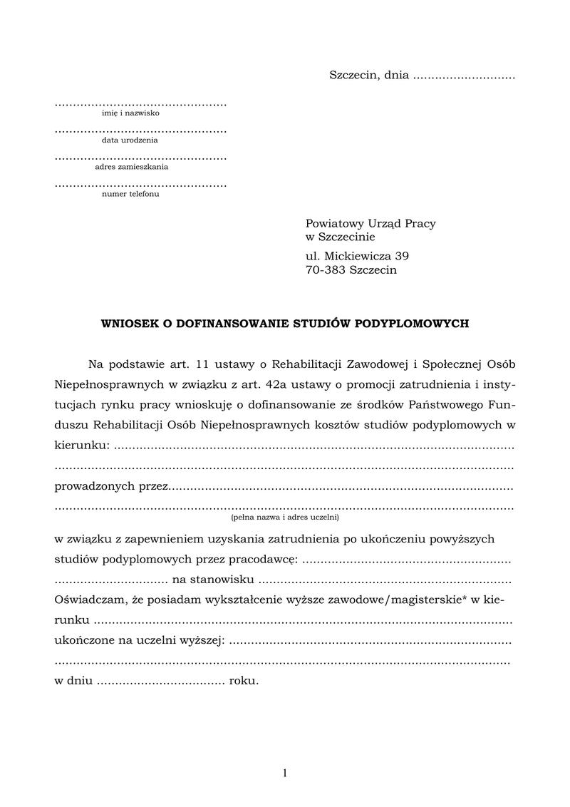 Dofinansowanie studiów podyplomowych