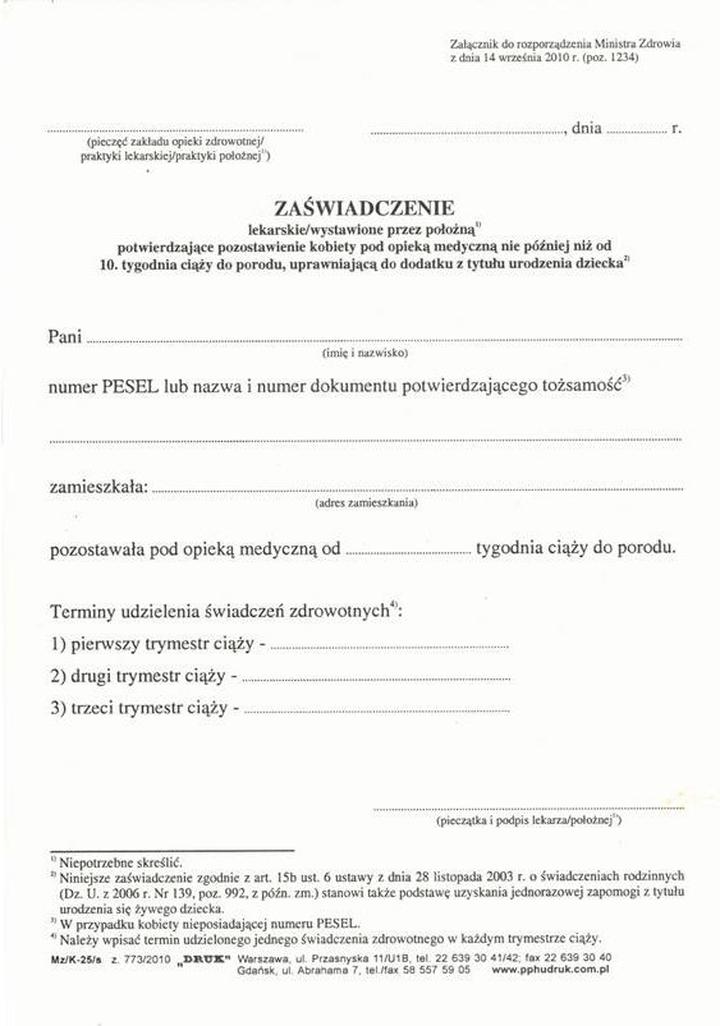 Wniosek o becikowe termin i procedura