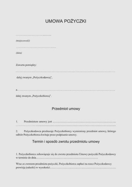 Warunki umowy pożyczkowej